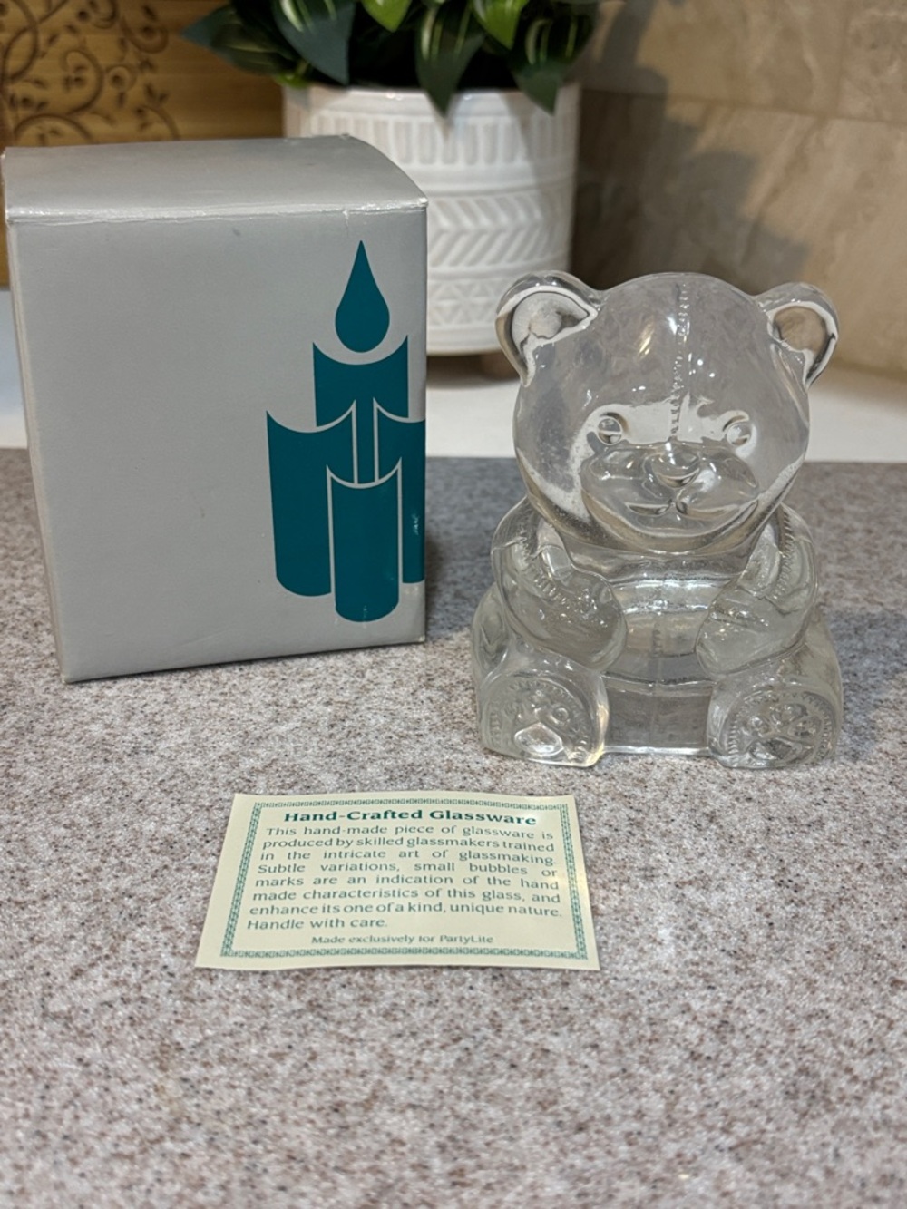 PartyLite Vintage Teddy Bear Tealight Candle Holder Clear Glass One Size